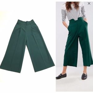 ASOS wide leg high waisted cropped trousers GREEN